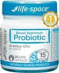 Life-Space Premium Broad Spectrum Probiotics, Clinically Proven, 32 Billion CFU & 15 Diverse Strains, Formulated for Daily Digestive Health & Immune Health, Probiotics for Women & Men, 30 Veg Capsules