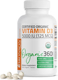 Bronson Vitamin D3 5,000 IU (125 mcg) Certified Organic High Potency Non-GMO Vitamin D Supplement, 360 Tablets