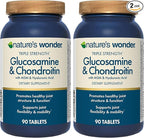 Nature's Wonder Triple Strength Glucosamine Chondroitin with MSM and Hyaluronic Acid and Boswellia for Joint Health, Supports Joint Flexibility and Mobility, 45 Day Supply, 90 Tablets (Pack of 2)