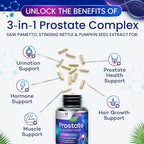 Prostate Health Supplements for Men - 3X Strength with Saw Palmetto Blend Stinging Nettle Root & Pumpkin Seed Support Complex - Supports Bathroom Trips Prostate & Urinary Health - 120 Capsules