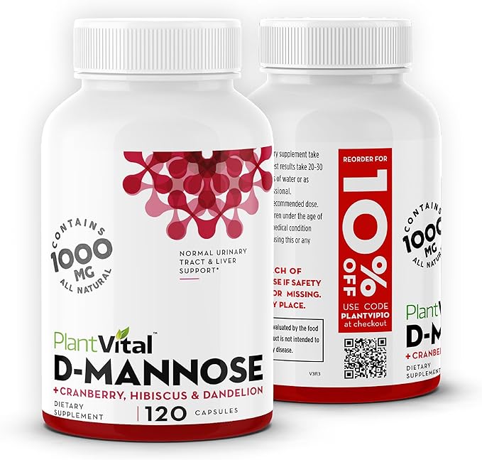Plantvital Bundle Power Duo: Berberine 500mg-120 Capsules for Immunity & Cardio Health and D Mannose with Cranberry 1000mg-120 Capsules for Urinary Tract Support -Vegan, Non-GMO.