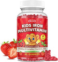 Iron Supplement Gummies for Kids, Kids Multivitamin with Iron Gummies - Zinc, Vitamin B Complex, A, C, D3, B12, Folate for Blood Builder & Energy Support, Iron Deficiency, Vegan Strawberry 60 Gummies
