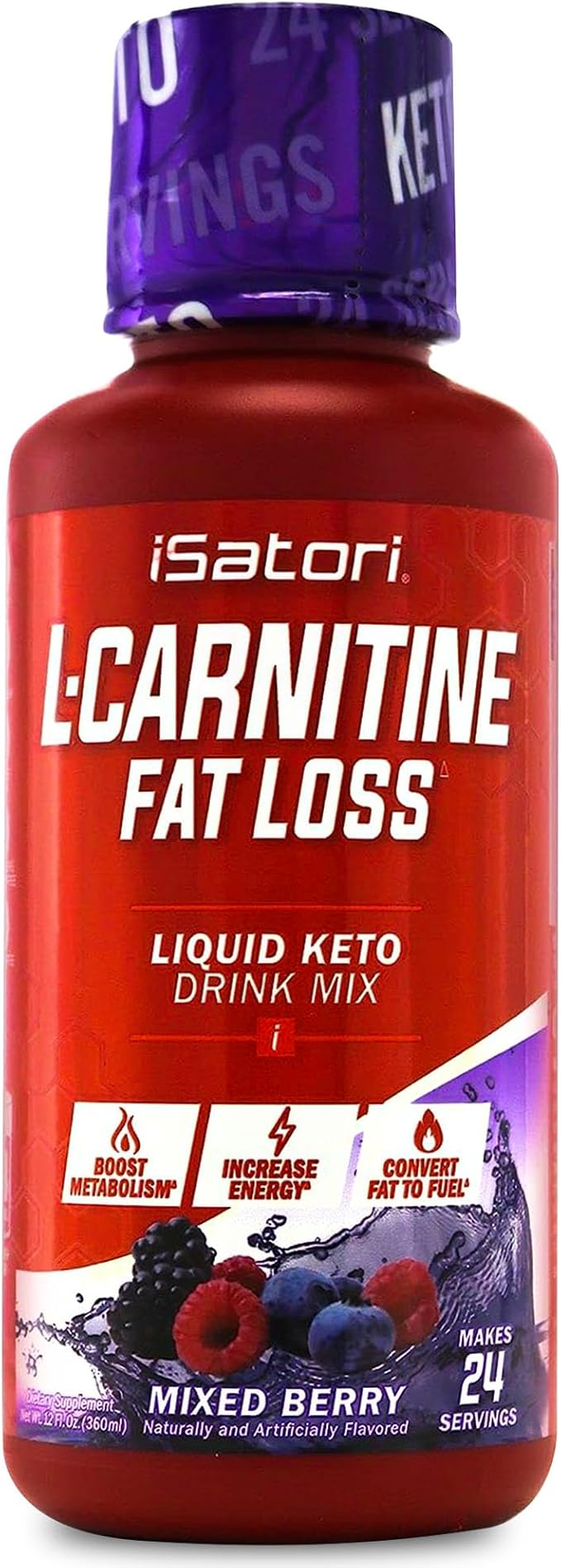 iSatori L-Carnitine 1500, Triple-Blend Liquid L Carnitine Supplement, with Acetyl & Tartrate, Stimulant Free Energy, Low Calories, Sugar or Gluten, Keto-Friendly, Mixed Berry Flavor (24 Servings)