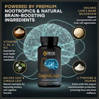 CogniLock Nootropic Brain Supplements for Memory and Focus - Cognitive Supplement for Men, Women & Seniors - Brain Fog Vitamins w/Lion’s Mane, Alpha GPC, Citicoline, CognatiQ™ Coffee Fruit - 60 Pills