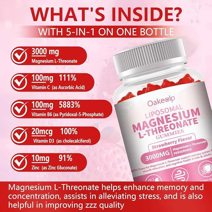 Liposomal Magnesium Threonate High-Potency 3000mg Gummies,Liposomal Enhance 98% Absorption,Magnesium L Threonate Supplements, Muscle & Nervous System for Kids & Adults