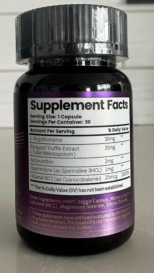 Losoki Ergothioneine Supplement – Ergo+ 2040 mg – with Spermidine, Astaxanthin & Black Truffle – Supports Firm, Hydrated Skin & Hair & Nails – Anti Aging Supplement- 30 Capsules