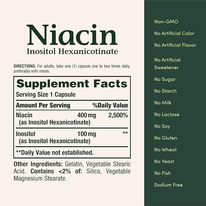 Nature's Bounty Niacin 500mg Flush Free, Cellular Energy Support, Supports Nervous System Health, 120 Capsules (Pack of 3)