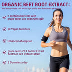 Beet Root Gummies for Blood Pressure | Sugar-Free | Beetroot Supplement with 1000 mg Beet Root, 1000 mg Grape Seed Extract & 200 mg CoQ10 | Vegan Non-GMO | Strawberry Flavor