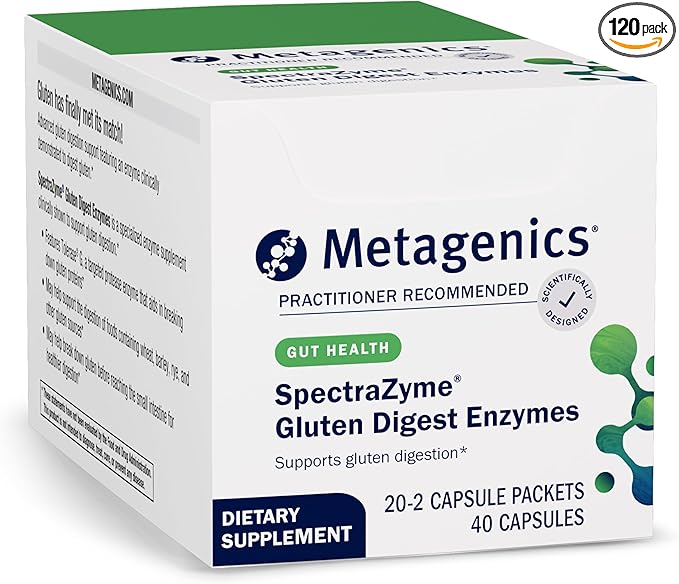Metagenics SpectraZyme Gluten Digest Enzymes - Helps Break Down Gluten Proteins* - Supports Gut Health, Bloating & Gas Relief* - Non-GMO, Gluten-Free & Vegetarian - 40 Capsules