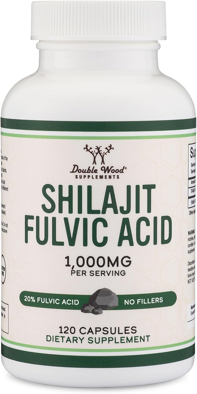 Shilajit Pure Himalayan Capsules (20% Fulvic Acid Supplement) 1,000mg of Authentic Shilajit Extract per Serving, 120 Count (High in Trace Minerals, No Fillers) by Double Wood