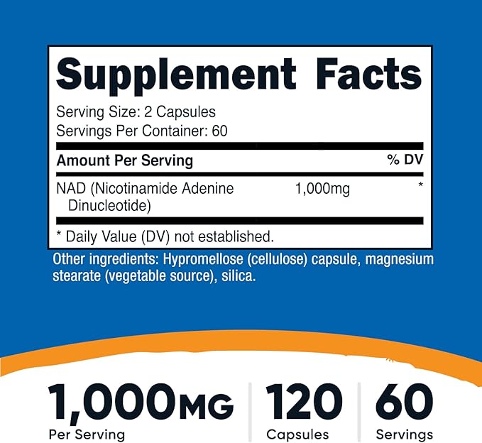 Nutricost NAD+ Supplement 1,000mg per Serving,120 Capsules (Nicotinamide Adenine Dinucleotide) - 60 Servings, Gluten-Free, Vegan