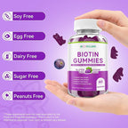 Sugar Free Biotin Hair, Skin & Nails Gummies, Supports Healthy Hair, Skin and Stronger Nails, with Vitamin C, Zinc Chewable Vitamin B7 Supplements for Women & Men, Vegan, Non-GMO, Grape, 120 Count