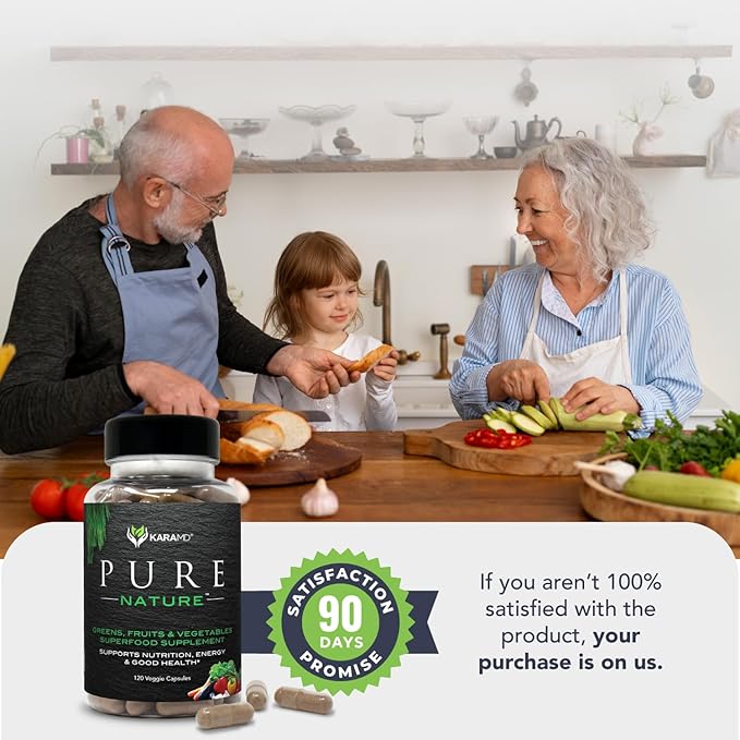 KaraMD Pure Nature | Greens, Fruit and Veggies Supplement | Whole Food Multivitamin & Antioxidants | 20 Fruits and Vegetables Supplements for Energy & Digestion | Gluten Free & Vegan Friendly (4-pack)