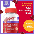 SmartyPants Adult Sleep Gummies with Melatonin: Magnesium & L-Theanine, Drug-Free, Non-Habit Forming Sleep Aid, Fast-Acting, Blueberry BlackBerry Flavor, 60 Count
