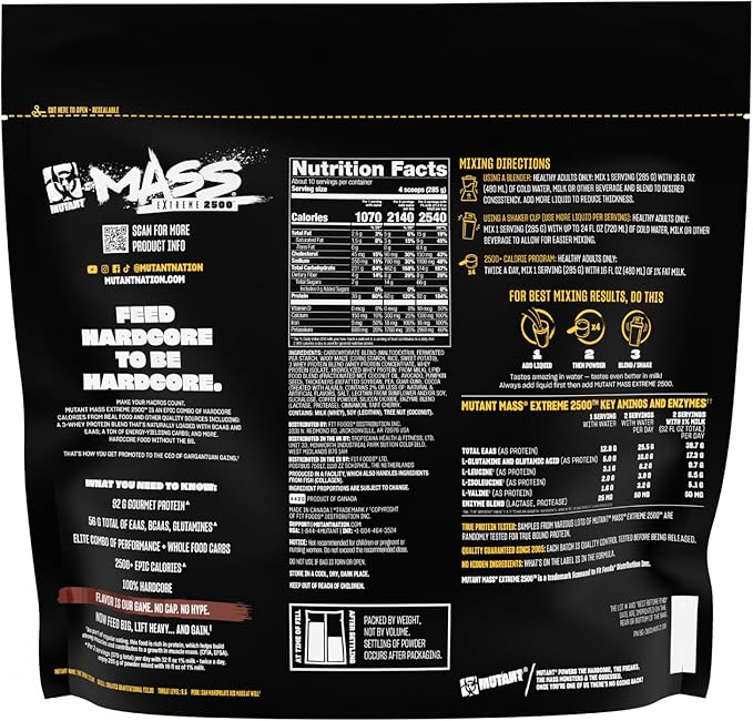 Mutant Mass Extreme 2500 - High Calorie Mass Gainer Whey Protein Powder with Whole Food Carbs - Muscle Building & Weight Gain for Extreme Hard Gainers - Triple Chocolate 6 lbs