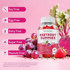 Beetroot Gummies with Grape Seed, Niacin, CoQ10, Vitamin C, B12, L-Citrulline & L-Arginine, Antioxidant Support, Sugar-Free Beet Root Supplement for Women & Men, 120 Count