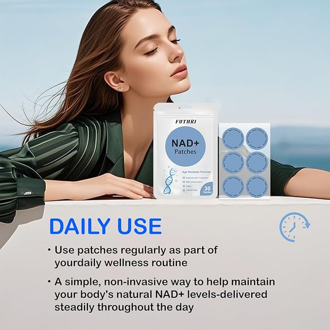 NAD+ Patches, Vegan, 30 Count | NAD Patches for Women & Men | for Energy & Healthy Aging | with CoQ10 & Nicotinamide | Comfortable All-Day Wear