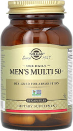Solgar One Daily Men's Multi 50+ Whole Body Support for Men 50 and Older Highly Absorbable Delayed Release Heart, Energy, Stress, Muscle, Bone, Prostate Support Vitamin 60 Vegan Capsules, 60 Servings