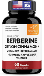 Blood Sugar Support Complex Supplement | Supports Healthy Blood Sugar Levels Already Within Normal Range | With Berberine, Cinnamon, Chromium, Turmeric, Apple Cider Vinegar, Bitter Melon | 60 Capsules