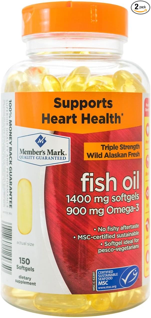 Member's Mark 1400mg Triple Strength Wild Alaskan Fresh Fish Oil (150 ct.) (Pack of 2)