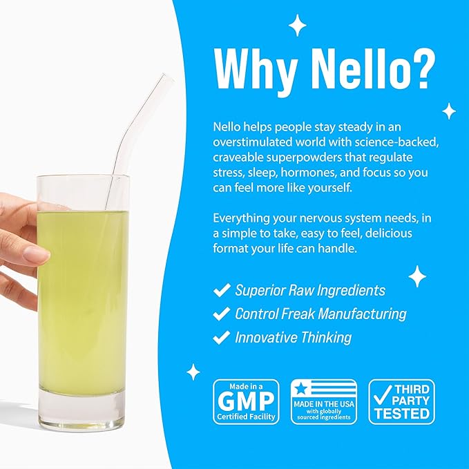Nello Supercalm Powdered Drink Mix, Cortisol Reducer and Sleep Aid Supplement, L Theanine, Ksm-66 Ashwagandha, Magnesium Glycinate, Vitamin D 3, No Sugar, Non GMO, On The Go, 20 Ct, Honeydew Melon