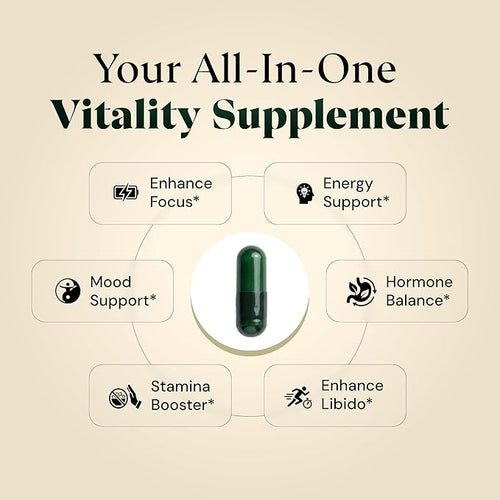 3-in-1 Organic Black Maca Root for Men and Women with Ashwagandha and Fenugreek - 1600 mg Complex - Non-GMO, Gluten-Free, Vegan (60 Capsules)