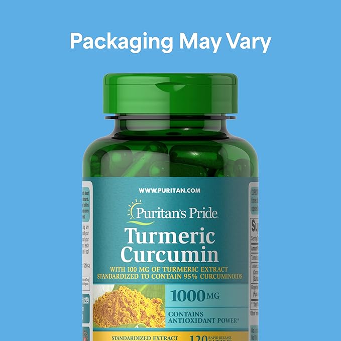 Puritan's Pride Turmeric Curcumin 1000mg, Standarized to 95% Cucuminoids, Herbal Dietary Supplement for Antioxidant Health, 120 Rapid Release Capsules