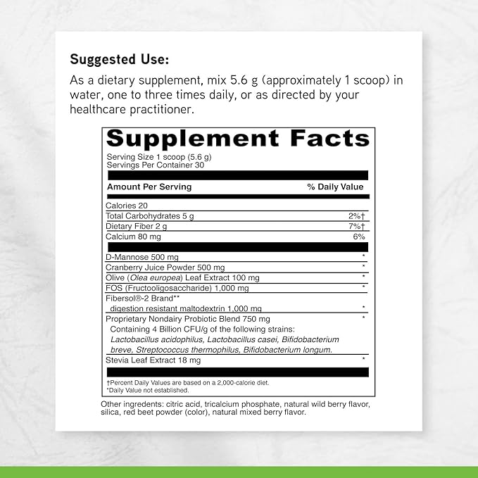 DAVINCI Labs D-Mannose Complex - Powder Drink Mix Supports Immune System & Urinary Tract Health* - Bladder Health Aid with Calcium, Cranberry Juice Powder & Prebiotic Fiber* - 30 Servings (168.57 g)