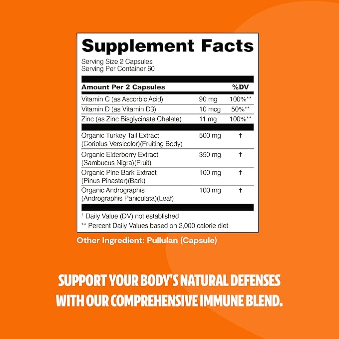 FreshCap 7-in-1 Immune Support Supplement - 5000mg Turkey Tail Mushroom Capsules - Immune Boosters for Adults, Immunity Boost Supplement, Elderberry Vitamin C and Zinc, Ayurveda (120 Capsules)