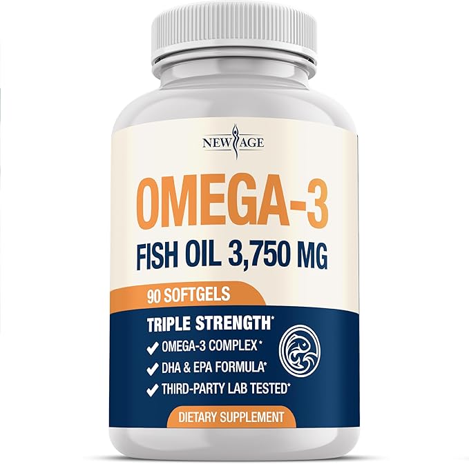 Triple Strength Omega 3 Fish Oil 3750 mg - EPA & DHA - Over 3000mg Omega-3 Fatty Acids - 1350mg EPA + 900mg DHA - Best Essential Fatty Acids, Burpless Fish Oil - 90 Count