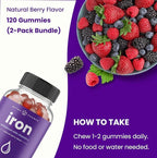 NutraChamps Iron Gummies with Vitamin C, 20mg Iron Blood Cell Formation Support, 120 Gummies for Iron Deficiency & Anemia, Energy, Focus, Immune Boost Pack of 2