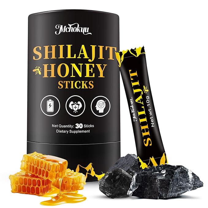 Mchokuu Shilajit Honey Sticks for Men & Women, Himalayan Shilajit with Organic Honey, 85+ Trace Minerals & 75%+ Fulvic Acid for Energy Support & Overall Health, 30 Sticks