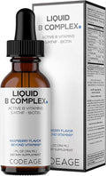 Codeage Liquid B-Complex Supplement with 8 Forms of Vitamin B - Vitamin Thiamine B1, Riboflavin B2, B3, B5, B6, Biotin B7, Active Methylated B9 Folate & B12 - Raspberry Flavor - Non-GMO - 1 fl oz