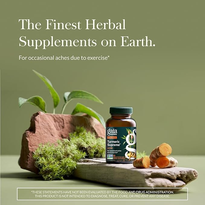 Gaia Herbs Turmeric Supreme Ache- Helps Provide Relief of Occasional Aches - with Turmeric Curcumin, Black Pepper, Devil’s Claw, Ginger, Feverfew & More - 120 Liquid Phyto-Capsules(60-Day Supply)