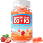 Vitamin D3 K2 Gummies Supplement for Women 50+: Organic Vitamin D3 5000 IU + K2 (MK-7) 120 mcg with 500mg Omega-3, 400mg Calcium, CoQ10 for Immune Health - Extra Strength for Adults(60Count)