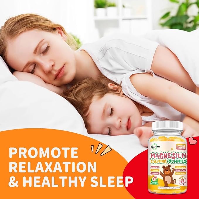 Magnesium Gummies for Kids - Magnesium Glycinate Gummies with L-Theanine, Vitamin B6, D3 for Kids & Adults Sleep, Calm, Relaxation, Stress, Brain, Bones, Muscle Relief, Sugar Free Peach & Mango 120ct