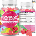 1000mg Magnesium L-Threonate Gummies for Kids & Adults - Muscle & Nervous System Support, Vegan, Sugar-Free Raspberry Flavor, 60 Gummies