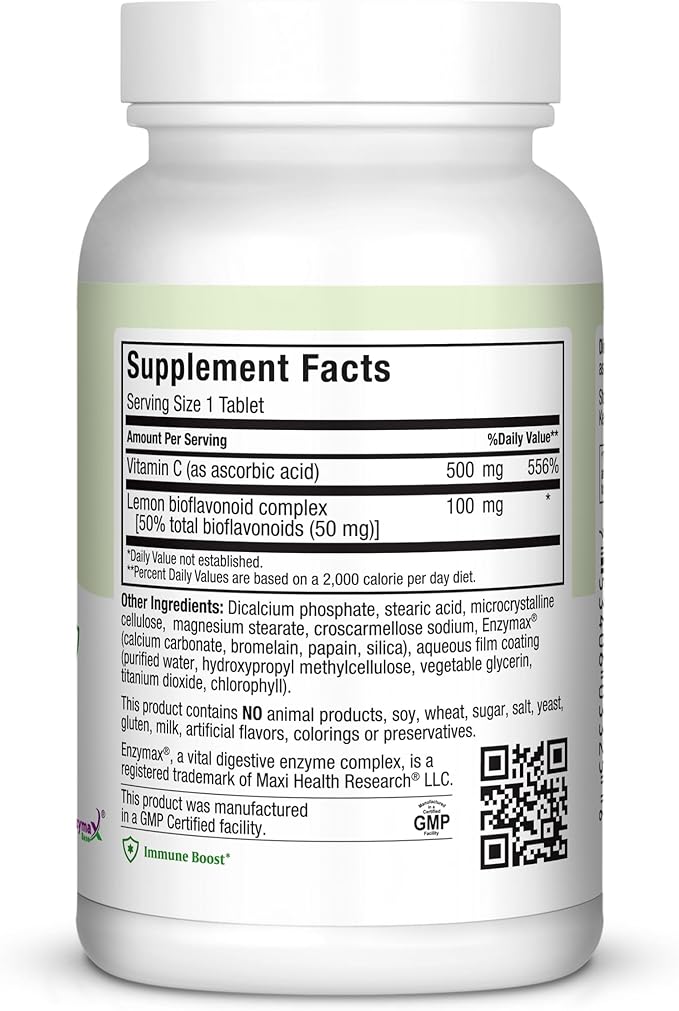 Maxi Health Max-C 500 Vitamin C Supplement – Vitamin C 500mg with Lemon Bioflavonoids Complex for Immune & Antioxidant Support – Vegan, Kosher – 250 Tablets