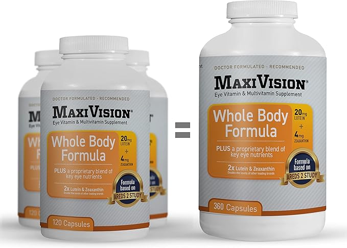MaxiVision AREDS 2 Whole Body Formula - AREDS 2 Eye Vitamins with Lutein and Zeaxanthin - for Macular Support - Eye Supplements for Eye Strain - 360 Capsules
