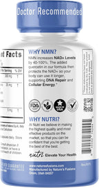 Nutri NMN Supplement 300mg NAD Supplement - Ultra High Absorption Stabilized NMN Nicotinamide Mononucleotide, 40% More NAD+ with Quercetin Phytosome & Black Pepper - mnm Supplement (60 Capsules)