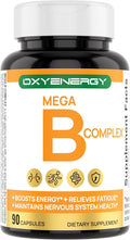 OxyEnergy Mega Vitamin B Complex for Women and Men, with Choline Inositol Biotin Folic Acid B1 B2 B3 B5 B6 B12, Neurological Health Support Cellular Energy - 90 Capsules,45Days Supply