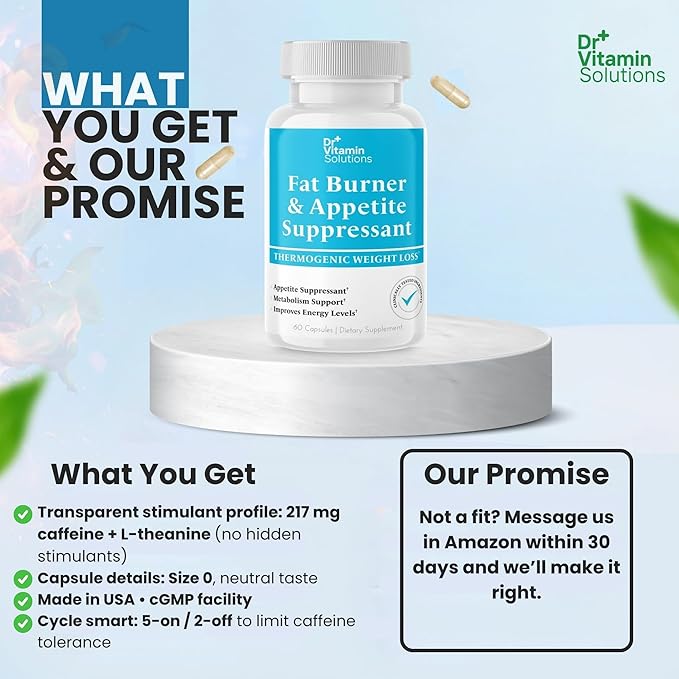 Fat Burner for Women & Men - Appetite Suppressant for Weight Loss - Pills w/Metabolism Booster Thermogenic Weight Loss Supplement - Includes Chromium & Green Tea Extract - 60 Capsules