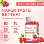 Vitamin B2 Gummies - Riboflavin 400mg Supplement with Magnesium for Adults, B2 Gummies for Migraine Relief* & Nervous System Support* - Vegan, Sugar-Free, Raspberry-Lemon Flavor, 60 Count