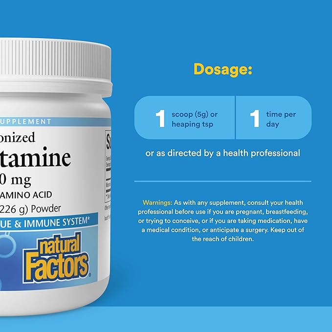 Natural Factors, Micronized L-Glutamine Drink Mix 5000 mg, Supports Muscles and Immune Function, 8 Oz