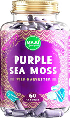 MAJU's Powerful Purple Sea Moss Capsules (60 ct), Extra-Strength Purple Minerals, Chondrus Crispus, Stronger Than Gel, Compare to Organic Irish Seamoss Capsule, Wild Harvested Powder Pills