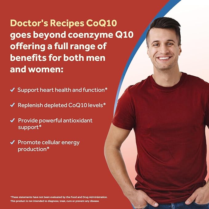 Doctor's Recipes CoQ10 200mg Per Serving, High Absorption Coenzyme Q10 Supplement with Olive Oil, Heart & Vascular Health, Energy Production & Antioxidant Support, 2 Month Supply, 120 Softgels