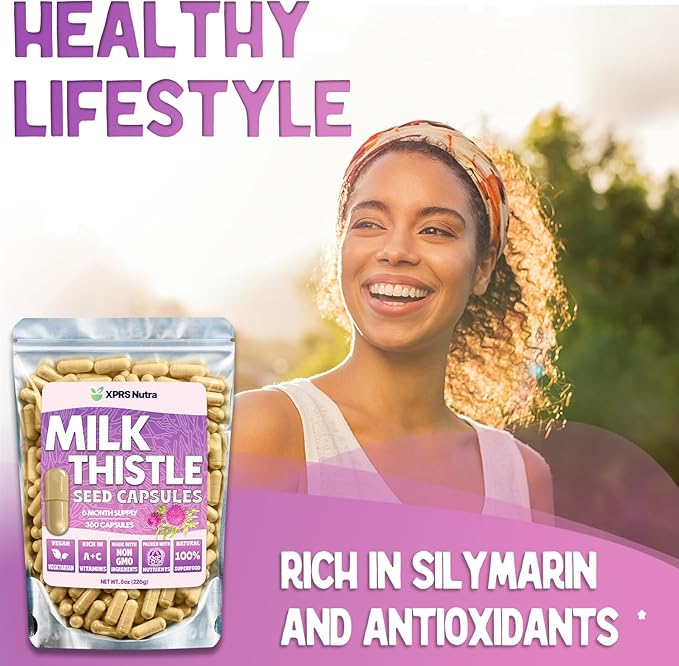 XPRS Nutra Milk Thistle Seed Capsules - 360 Count (6 Month Supply) Premium Milk Thistle Supplement Rich in Silymarin to Support the Liver and Digestion - Pure, Non-GMO Cardo Mariano Pills