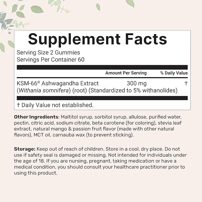 Micro Ingredients KSM-66 Ashwagandha Gummies, 120 Count | Sugar Free Mango Passion Fruit Flavor | Potent Root Extract | Stress, Relaxation, & Sleep Support* | Non-GMO