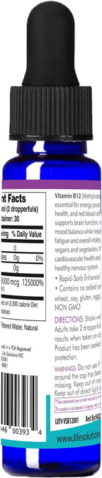 Life Solutions Liquid Vitamin B12 Methylcobalamin - Made in USA, Supports Energy & Metabolism, High Absorption Vitamina B12 Drops, 2 Fl Oz, Non-GMO, Gluten-Free