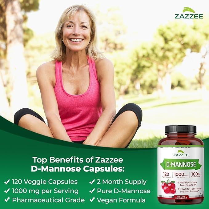 Zazzee Urinary Tract Cleanse Bundle | Fast Acting D-Mannose 1000mg Capsules Plus USDA Organic Cranberry Extract Capsules for Women | Non-GMO Vegan & ISO Lab Tested (60 Servings Each)